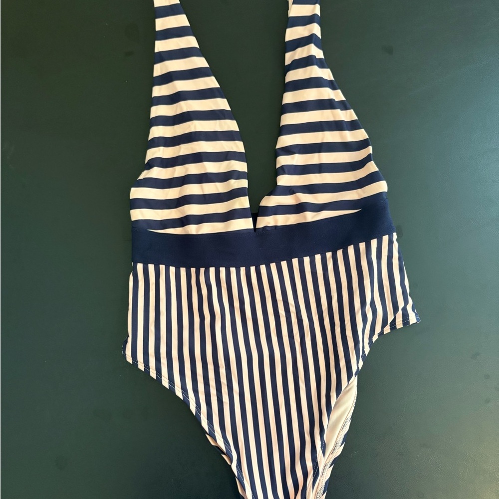 Aerie Navy and Light Pink Striped One Piece Swimsuit